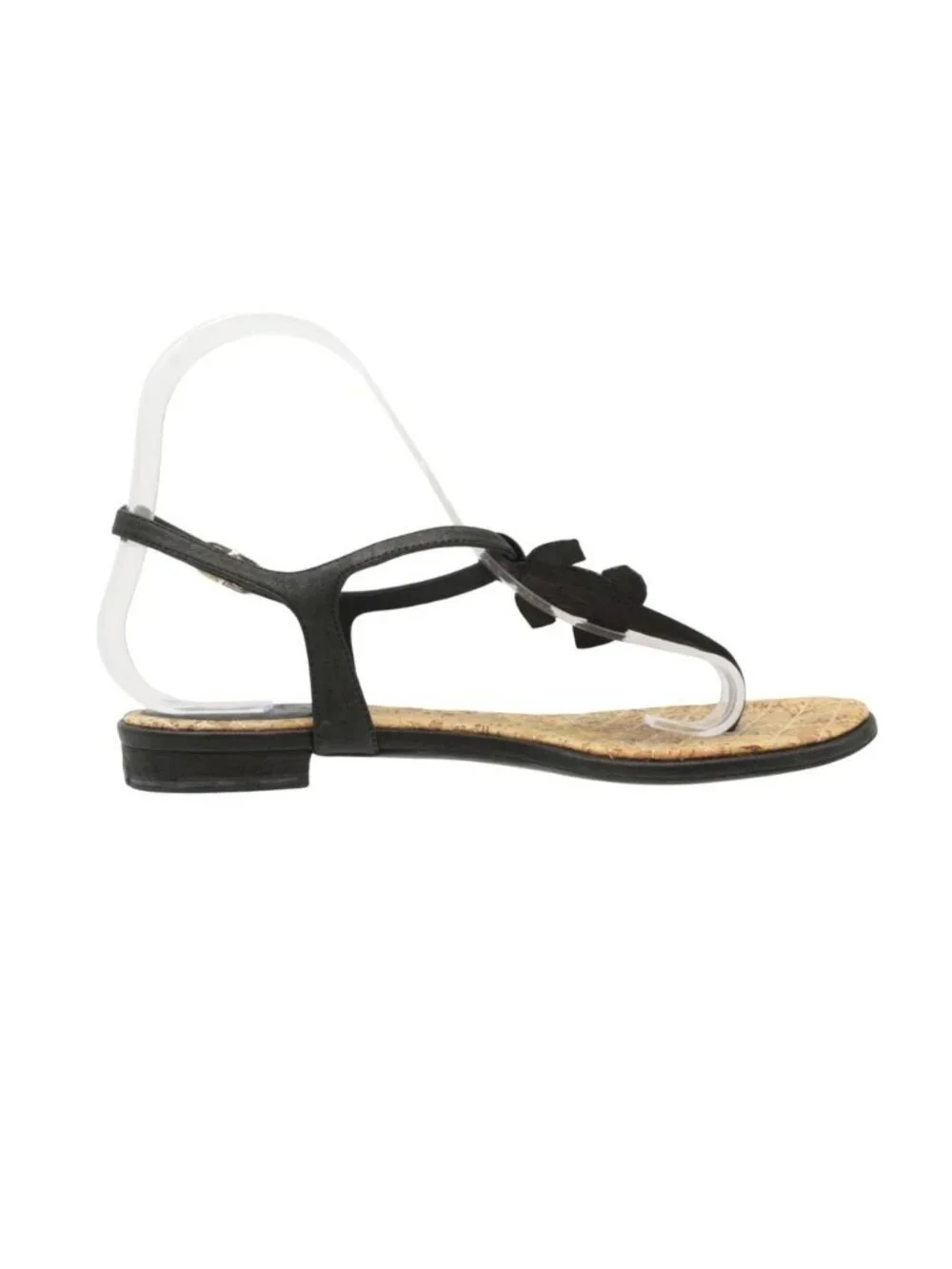 Chanel Sandals Beach Thong CC Logo T Strap Quilted Cork Black
